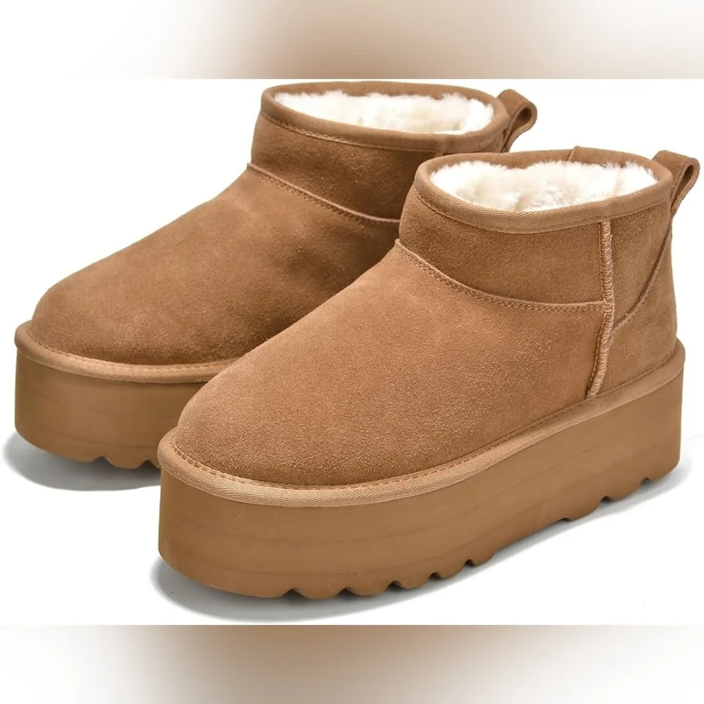 Project Cloud Huggy Leather Suede Women's Tan Platform Ankle Boots